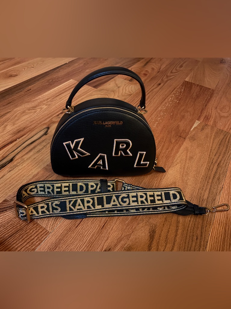 Karl Lagerfeld Black Dome Crossbody With Branded Strap